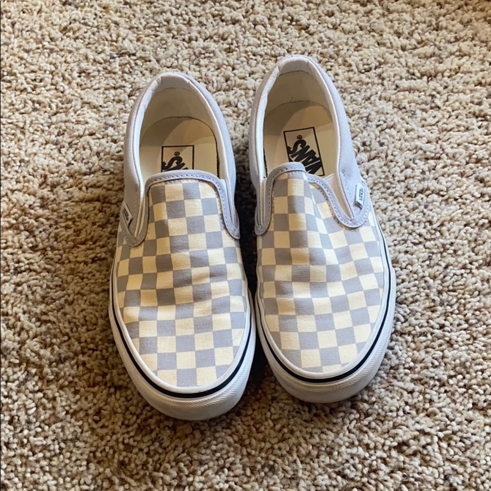 purple and white checkered vans